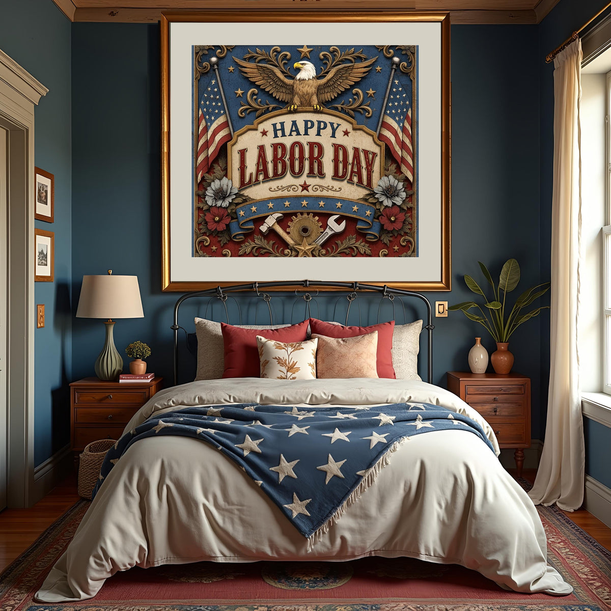 Happy Labor Day Sign Patriotic American Worker Vintage USA Wall Decor (Digital Download)